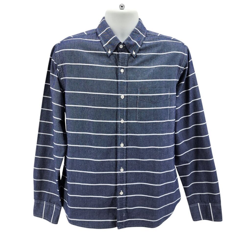 Bonobos Washed Oxford Slim Fit Striped Blue White Button Shirt Mens Large